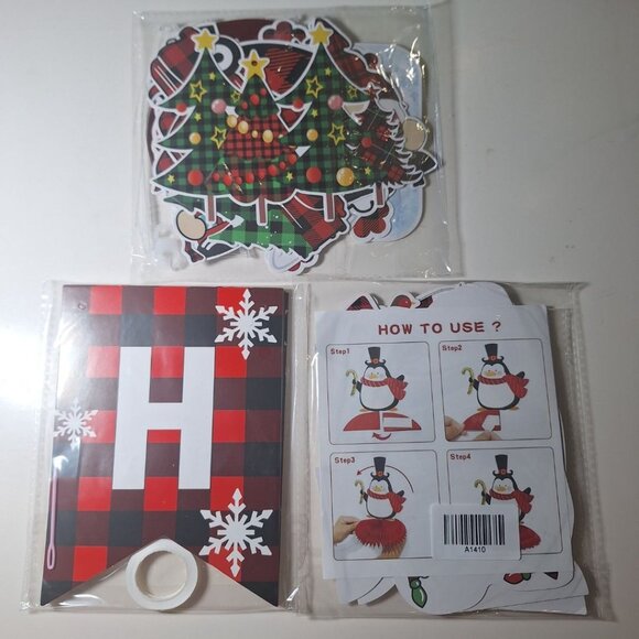 Christmas Happy Holidays Buffalo Plaid Decorations Hanging Party Streamer Banner - Picture 1 of 6